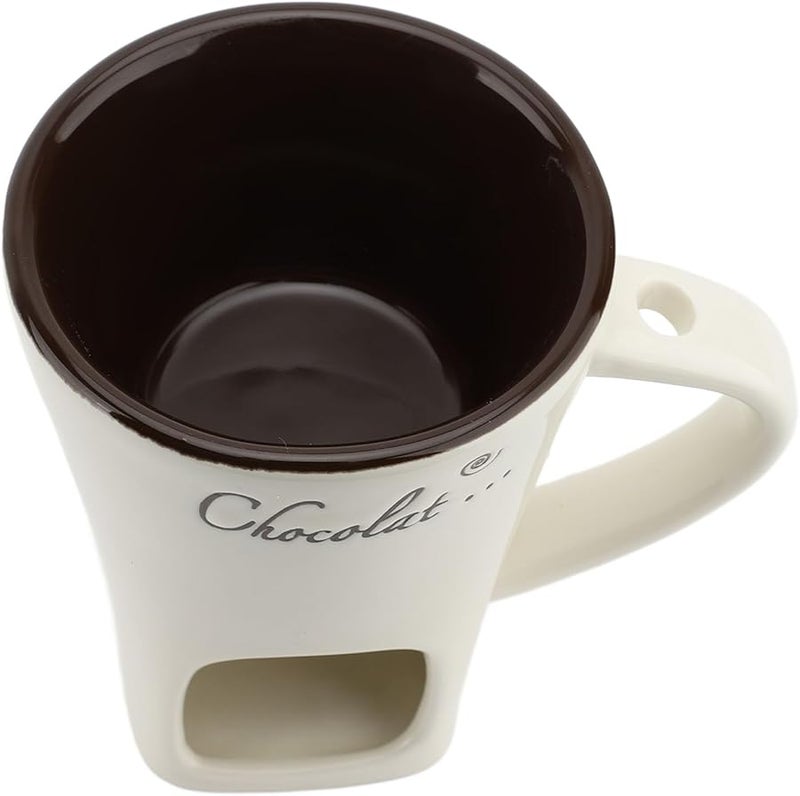 White Ceramic Fondue Mug For Melting Chocolate Cheese Butter With Fork - Image 2